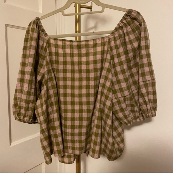 NWT Puff Short Sleeve Button-Front Blouse in Multicolor Plaid Size XXL - Picture 10 of 12